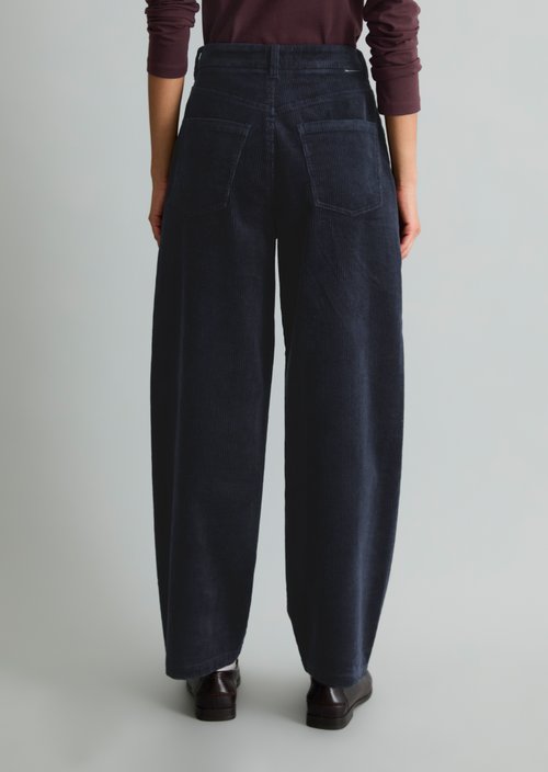 Airin Barrel-Leg Cord Pants — Blue Depths
