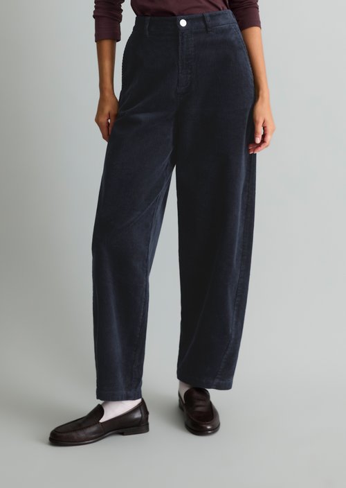 Airin Barrel-Leg Cord Pants — Blue Depths