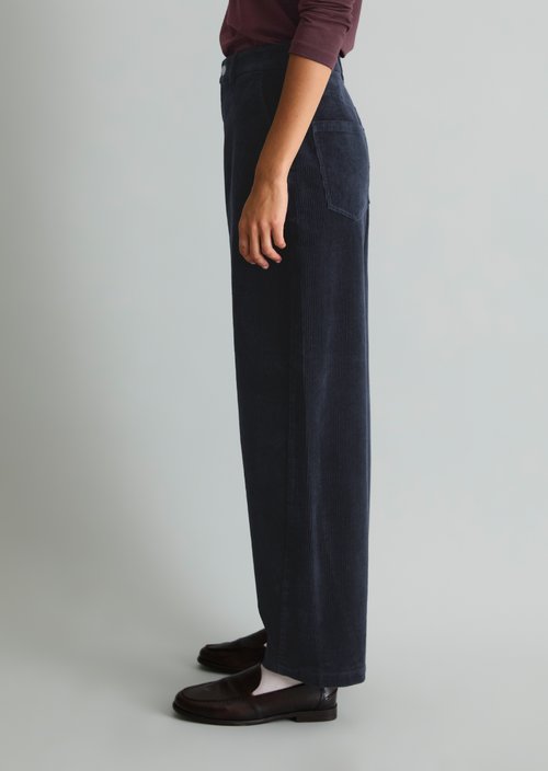 Airin Barrel-Leg Cord Pants — Blue Depths