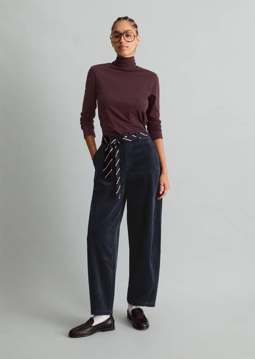 Airin Barrel-Leg Cord Pants Blue Depths in front view