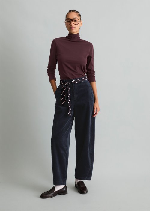 Airin Barrel-Leg Cord Pants — Blue Depths
