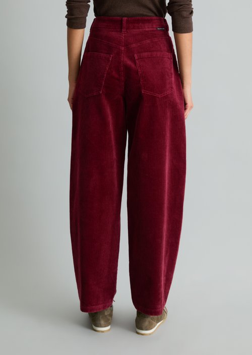 Airin Barrel-Leg Cord Pants — Deep Burgundy