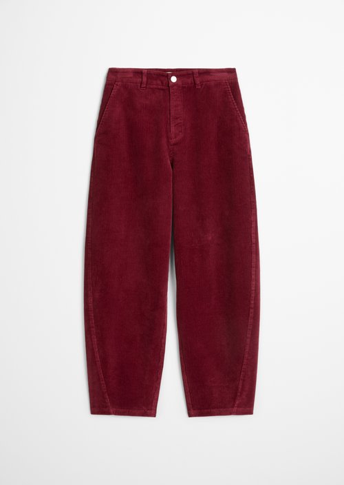 Airin Barrel-Leg Cord Pants — Deep Burgundy