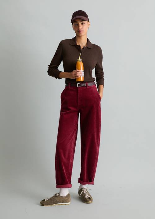 Airin Barrel-Leg Cord Pants Deep Burgundy in front view