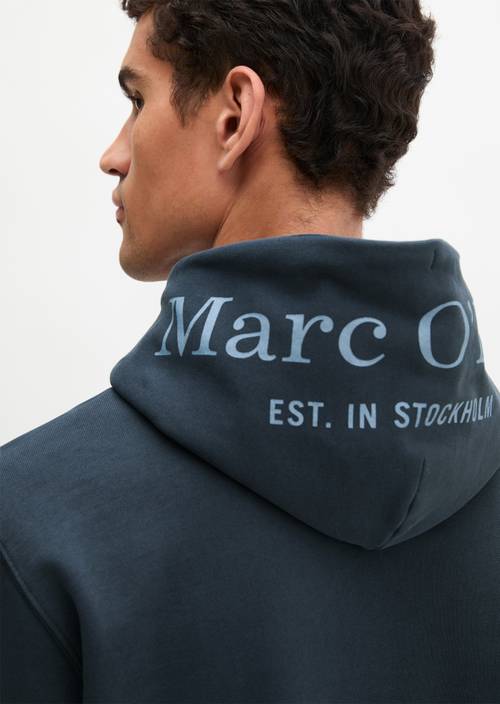 Felpa con cappuccio regular tinta in capo Dark Navy in vista dettagliata