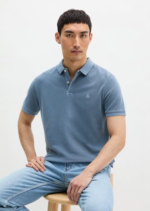 Polo shirt piqué shaped garment-dyed — Stormy Blue