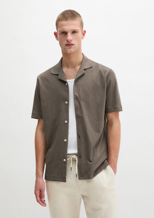 Marc O'Polo Regular shirt van jersey met korte mouwen, Heren, bruin, S, 80% Katoen, 20% Linnen