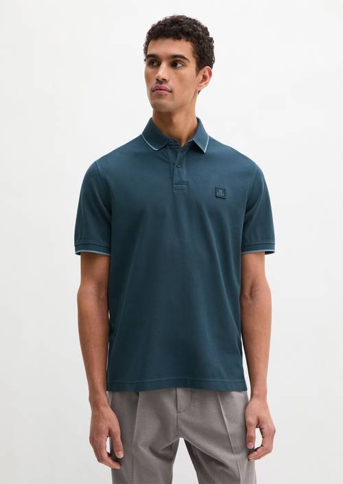 Poloshirt Piqué regular  garment-dyed Dark Navy in Frontalansicht