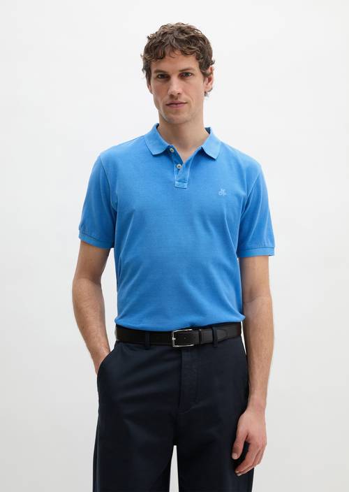 Poloshirt Piqué regular  garment-dyed Azure Blue in Frontalansicht