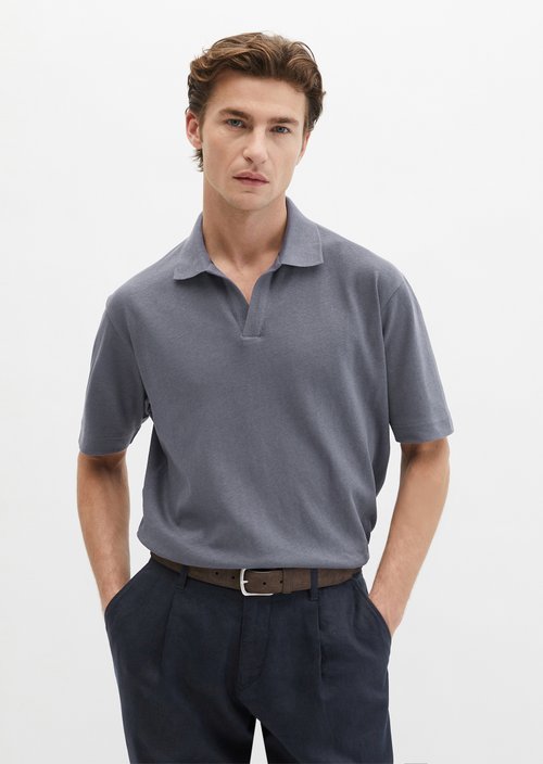 Marc O'Polo Regular shirt van jersey met korte mouwen, Heren, blauw, Xs, 80% Katoen, 20% Linnen