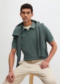 Regular knit polo shirt made from pure organic cotton - gray