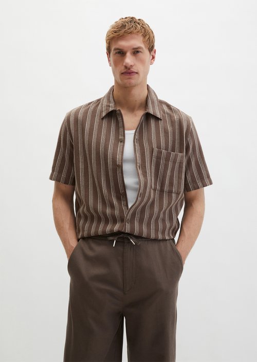 Marc O'Polo Regular shirt met korte mouwen, Heren, bruin, L, 100% Katoen