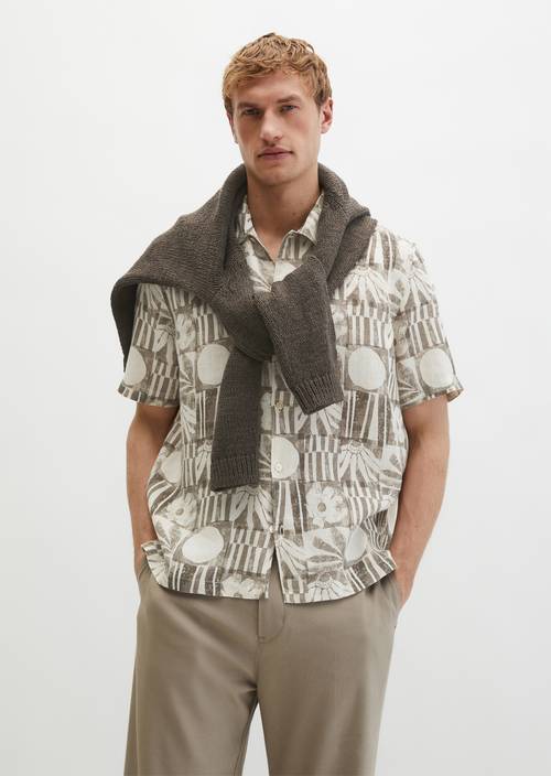 Lniana koszula z krótkim rękawem Light Brown w widoku z przodu