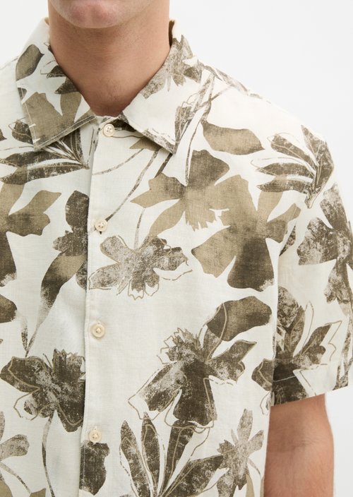 Regular short-sleeved linen shirt — Light Brown