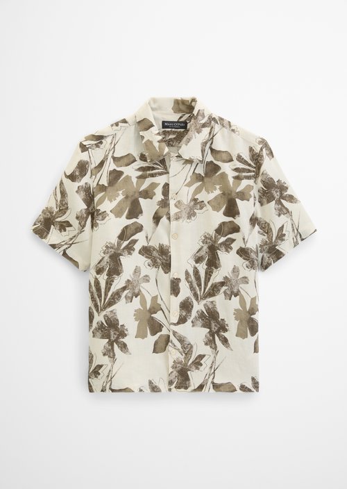 Regular short-sleeved linen shirt — Light Brown