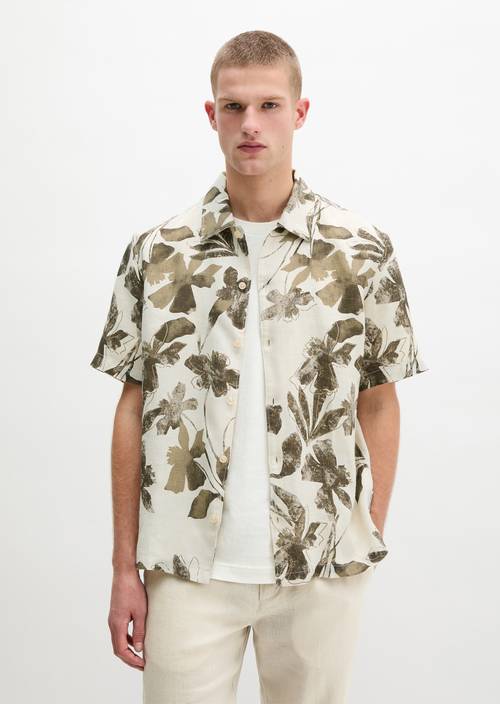 Lniana koszula z krótkim rękawem Light Brown w widoku z przodu