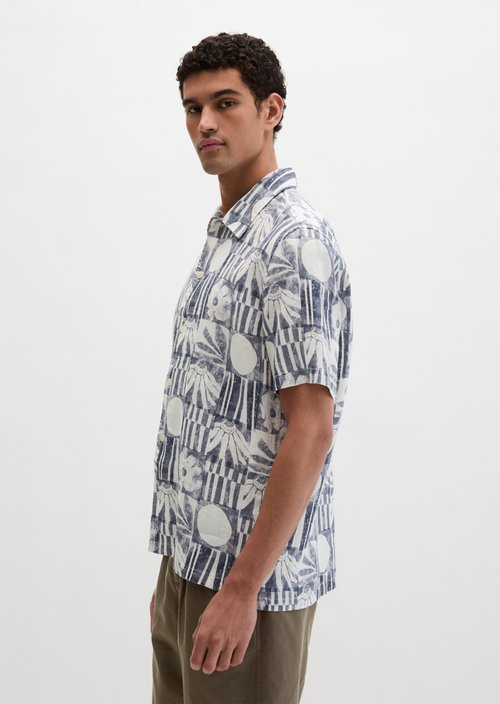 Regular short-sleeved linen shirt — Bright Blue