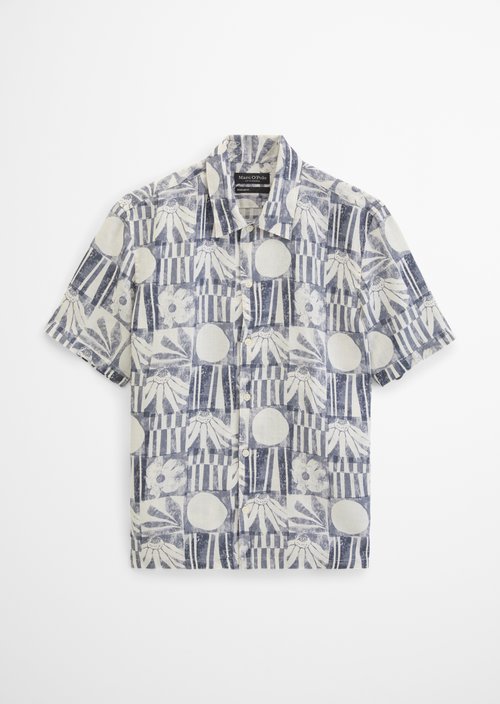 Regular short-sleeved linen shirt — Bright Blue