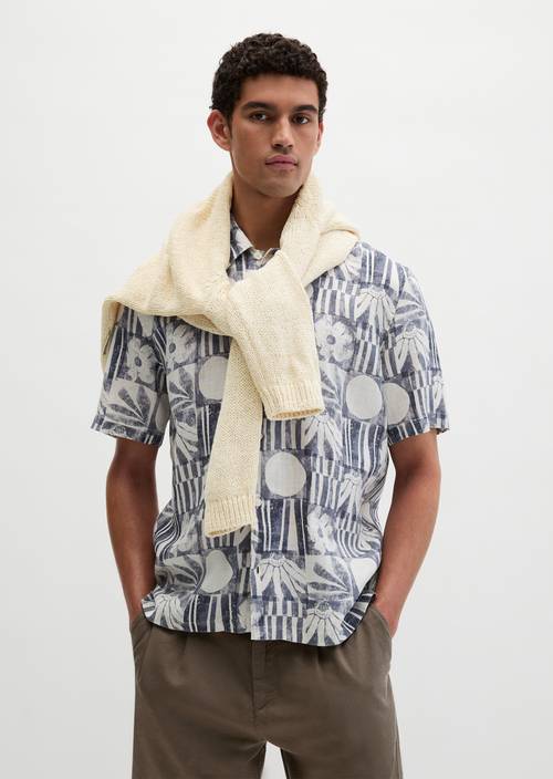 Lniana koszula z krótkim rękawem Bright Blue w widoku z przodu