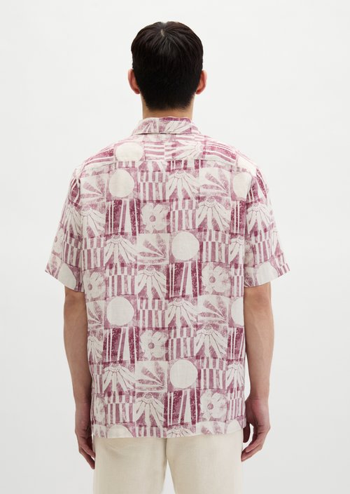 Regular short-sleeved linen shirt — Light Red (alternate view)