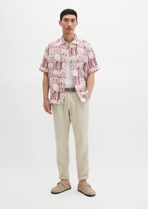 Regular short-sleeved linen shirt — Light Red