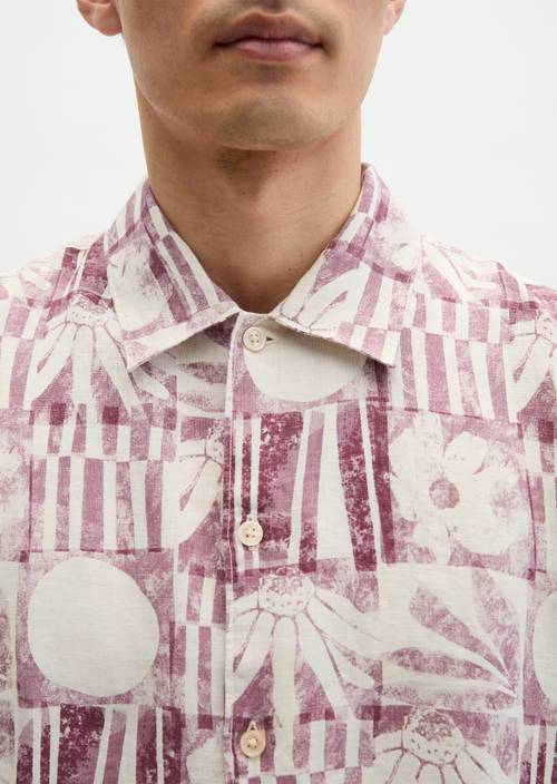 Lniana koszula z krótkim rękawem Light Red w widoku szczegółowym