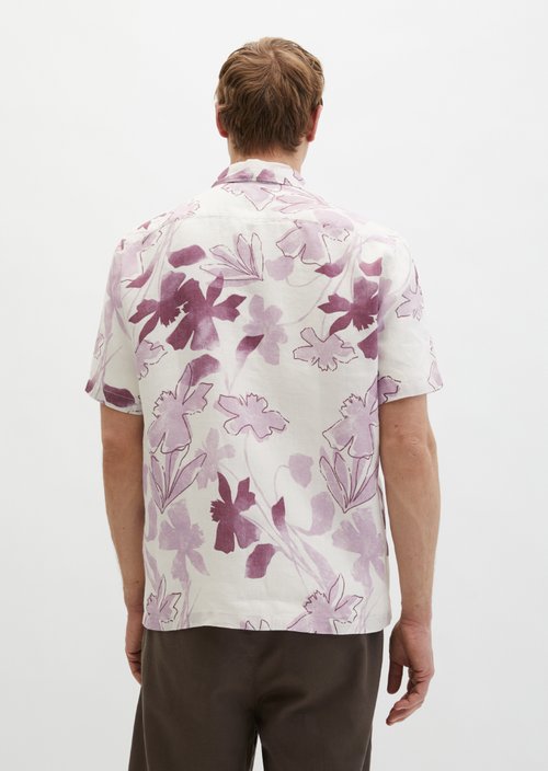 Regular short-sleeved linen shirt — Light Red (alternate view)