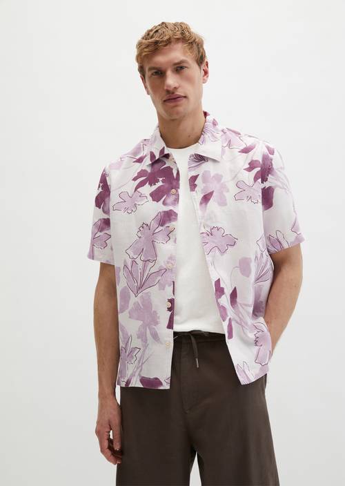 Lniana koszula z krótkim rękawem Light Red w widoku z przodu