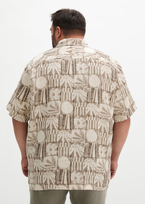 Regular short-sleeved linen shirt — Light Brown (alternate view)