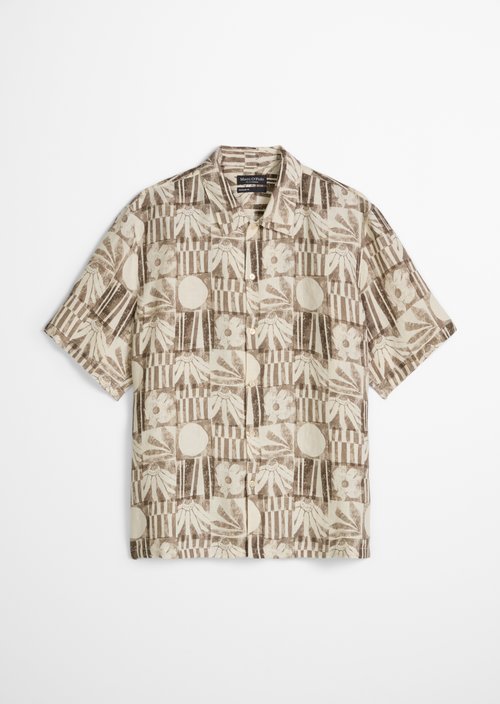 Regular short-sleeved linen shirt — Light Brown