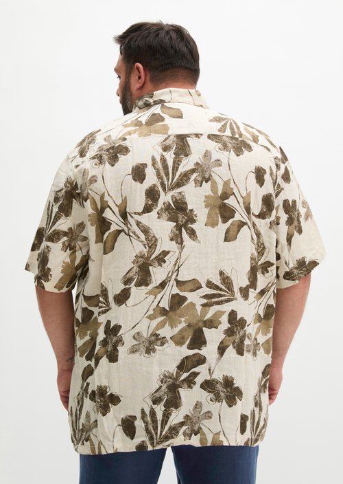 Regular short-sleeved linen shirt — Light Brown (alternate view)