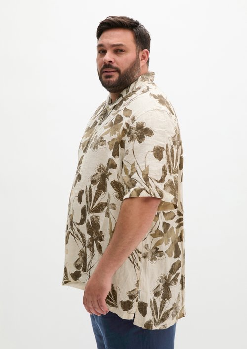 Regular short-sleeved linen shirt — Light Brown