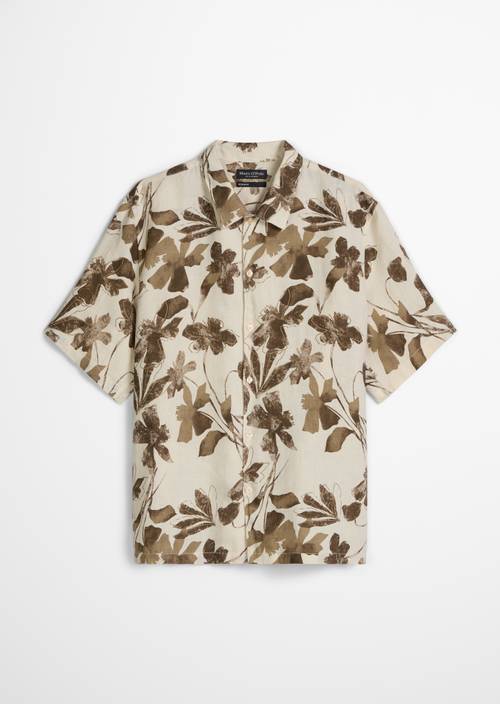 Pravidelná lněná košile s krátkým rukávem Light Brown v izolovaném pohledu bez modelu