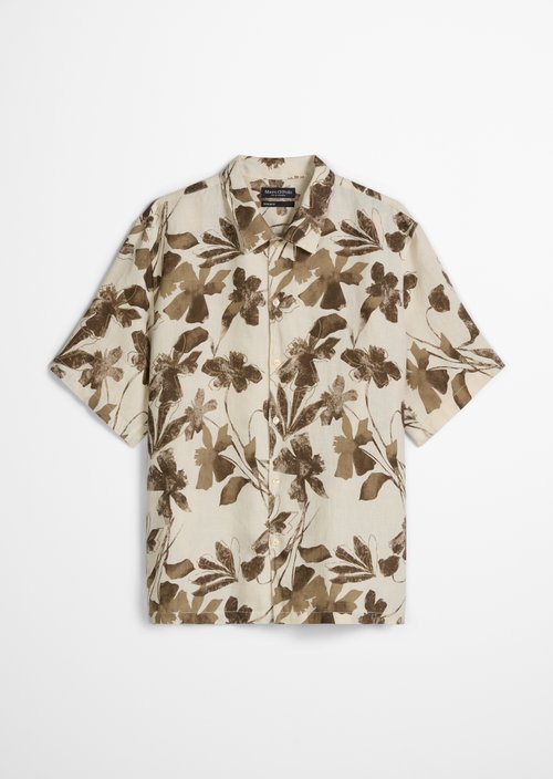 Regular short-sleeved linen shirt — Light Brown