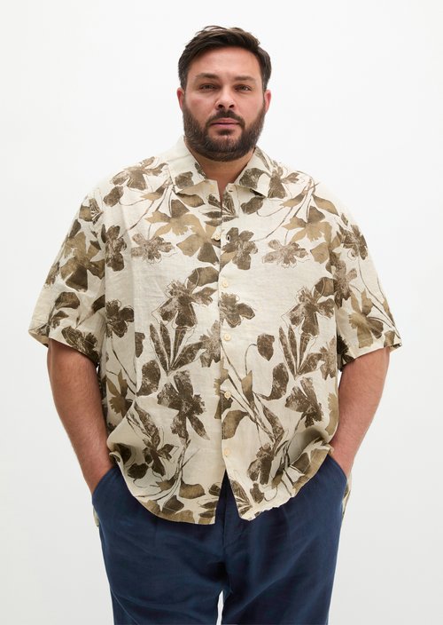 Regular short-sleeved linen shirt — Light Brown