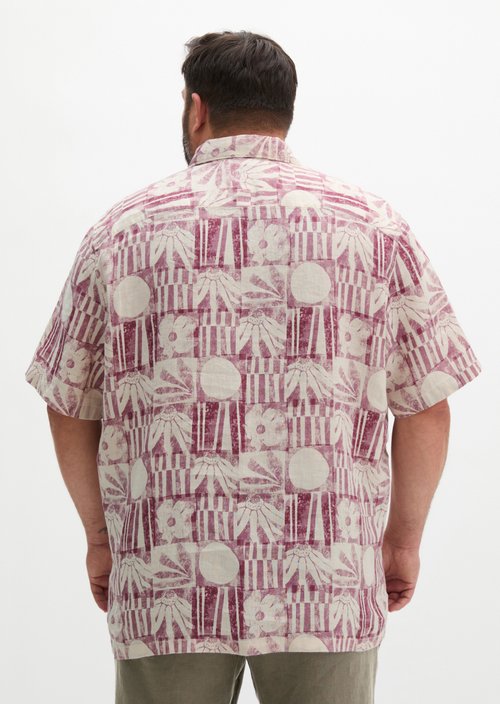 Regular short-sleeved linen shirt — Light Red (alternate view)