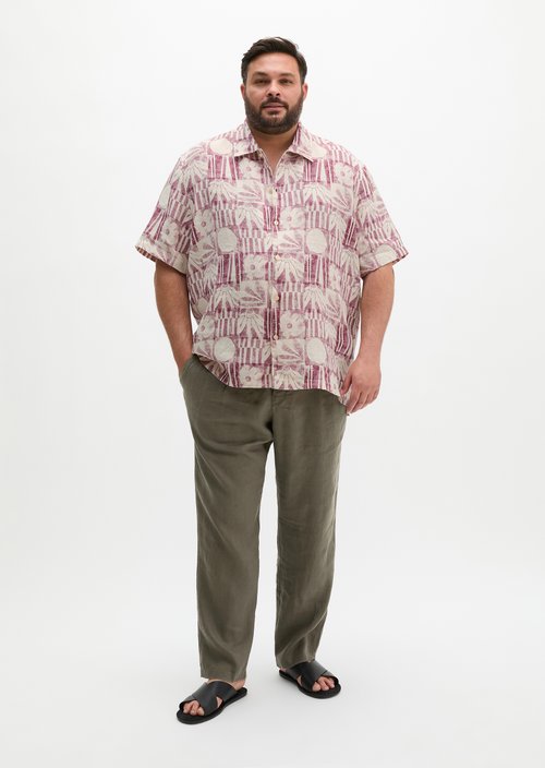 Regular short-sleeved linen shirt — Light Red
