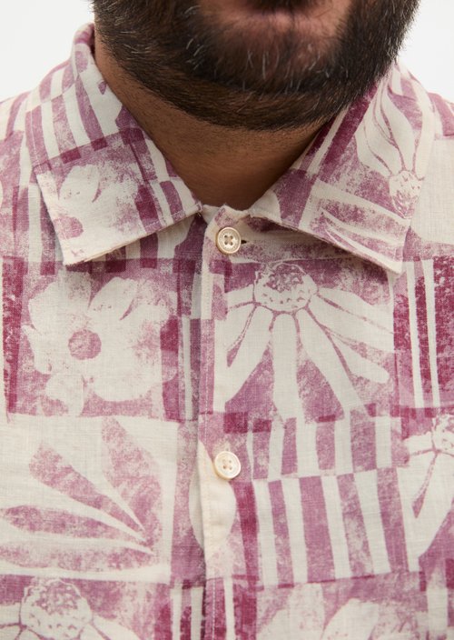 Regular short-sleeved linen shirt — Light Red