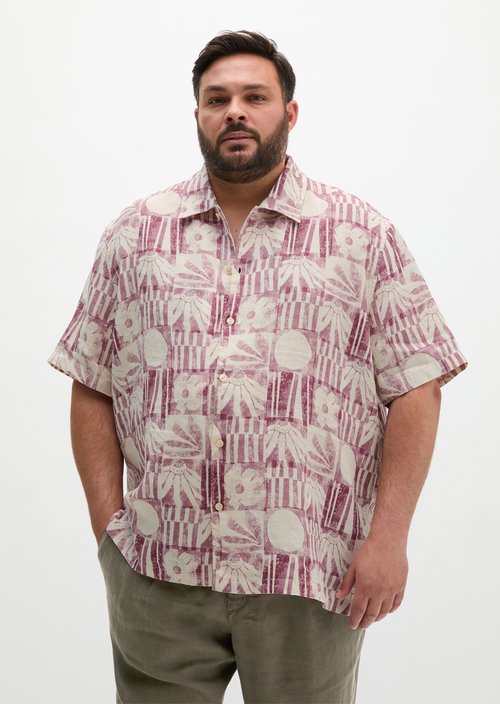 Regular short-sleeved linen shirt — Light Red