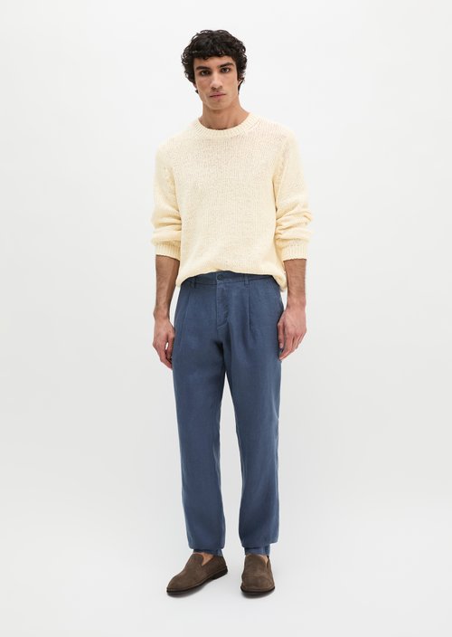 Linen pants model Osby jogger pleats — Faded Blue