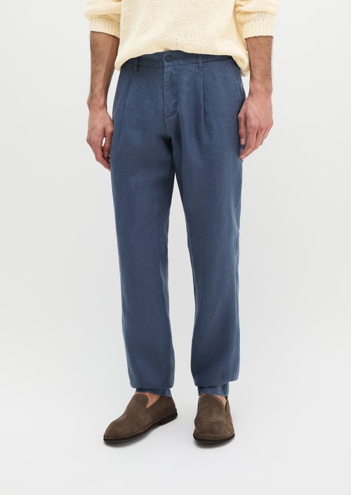 Linen pants model Osby jogger pleats — Faded Blue