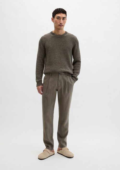 Linen pants model Osby jogger pleats — Dark Nickle