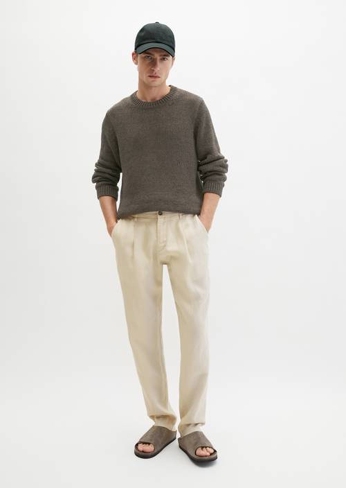 Linnen broek model Osby joggerplooien Grey Silk in vooraanzicht