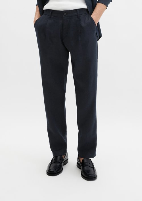 Linen pants model Osby jogger pleats — Dark Navy