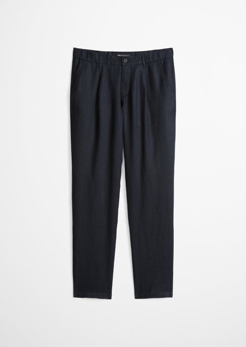 Linen pants model Osby jogger pleats — Dark Navy