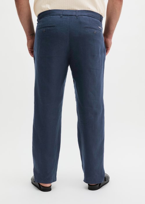 Linen pants model Osby jogger pleats — Dark Navy