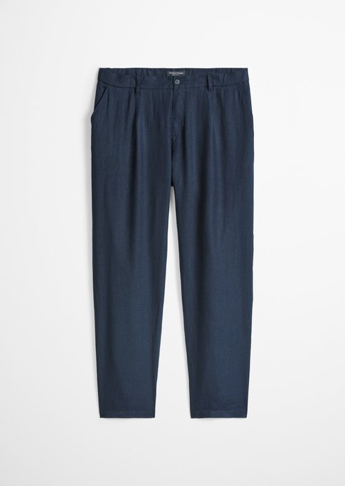 Linen pants model Osby jogger pleats — Dark Navy