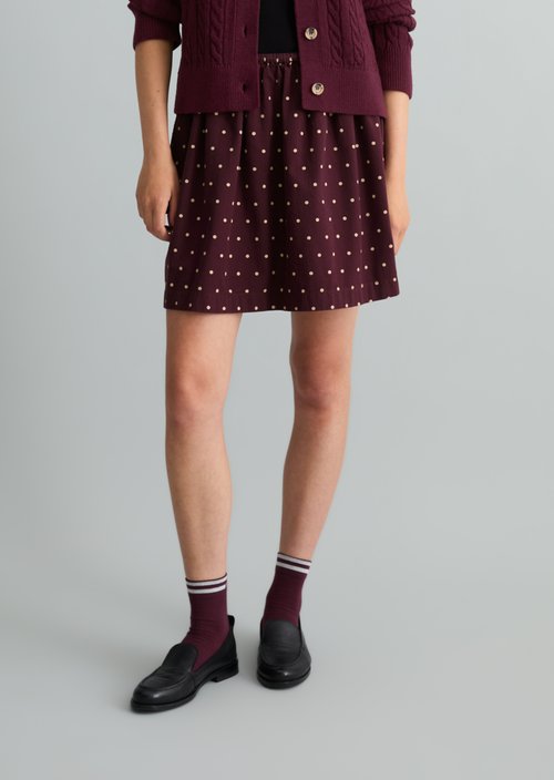 Short A-Line Seersucker Skirt — Dark Red