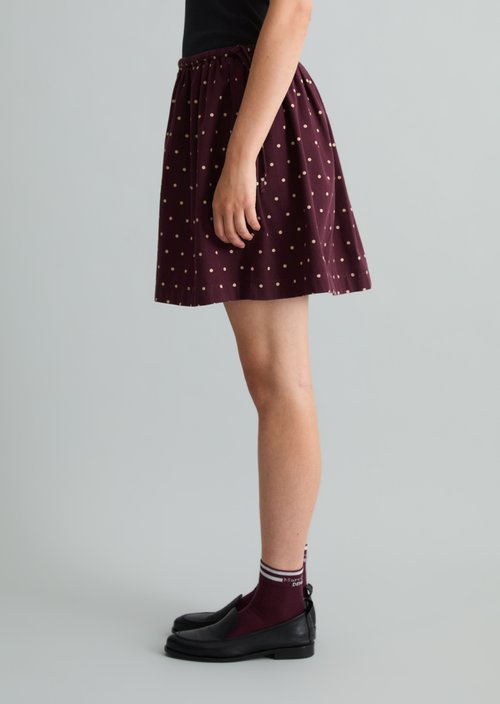 Short A-Line Seersucker Skirt — Dark Red
