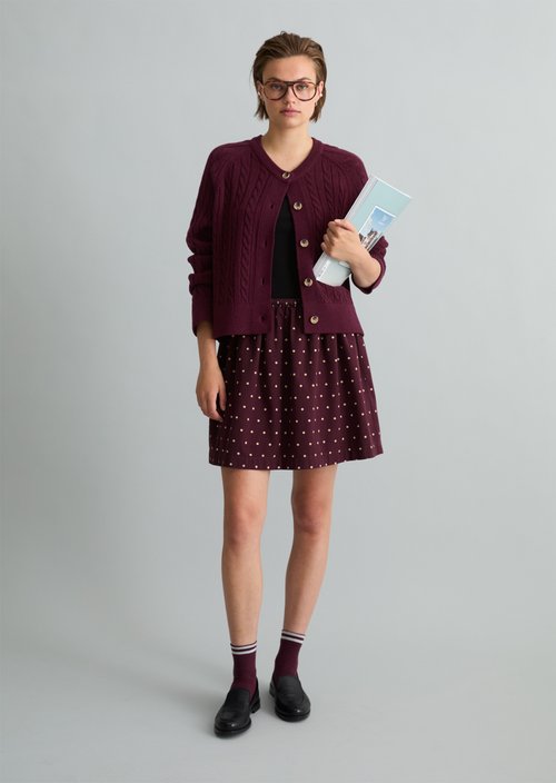 Short A-Line Seersucker Skirt — Dark Red